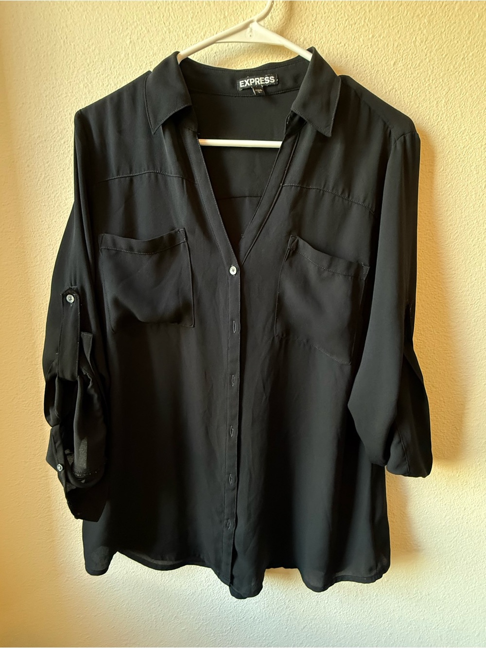 Express Black Button-Front Utility Blouse